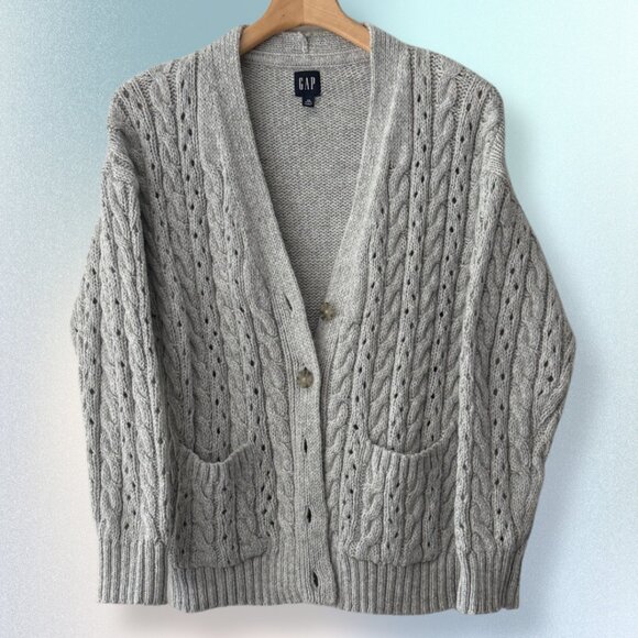 🤍 Gap Cable Knit Cardigan Sweater in Gray | Women's Size XSP - Picture 1 of 4